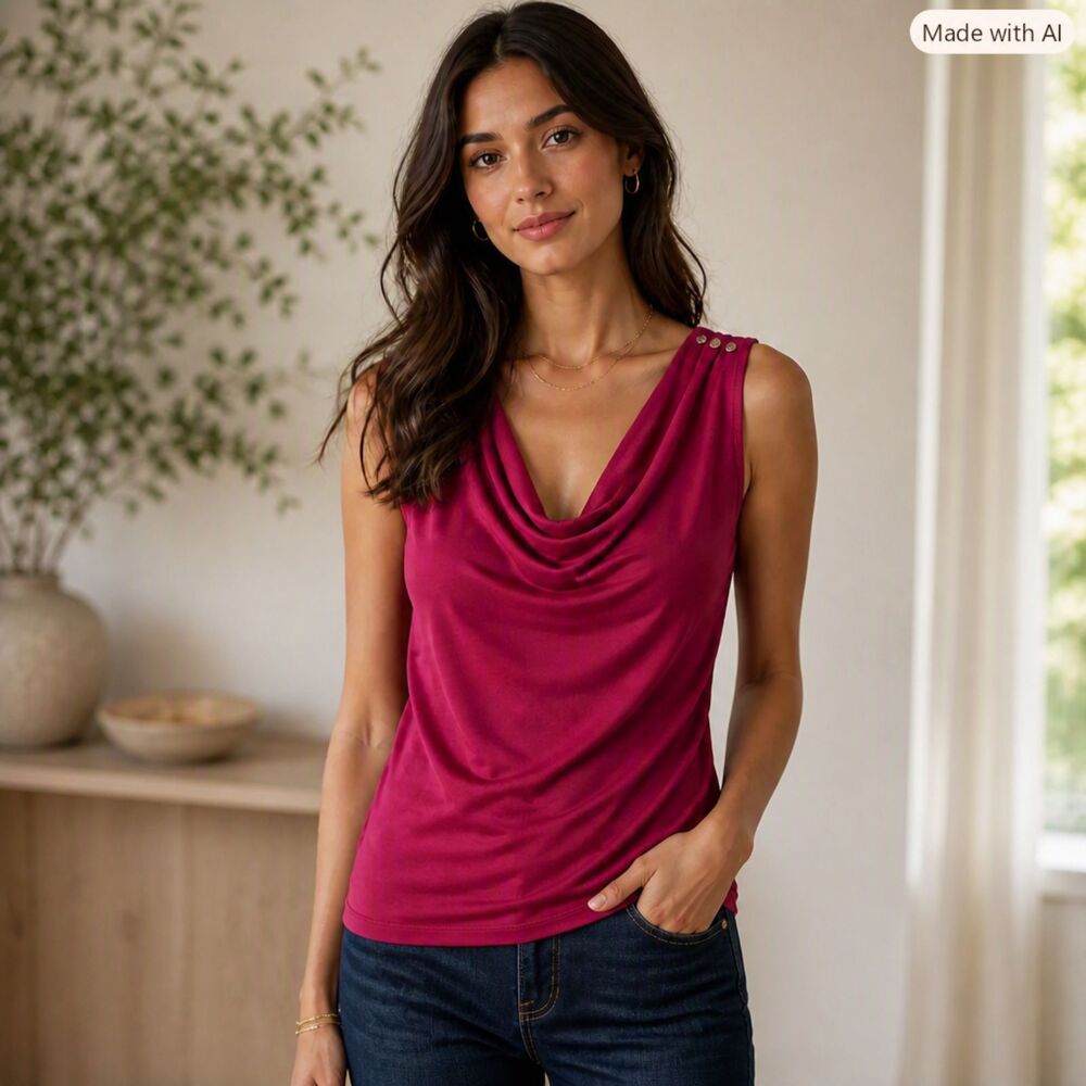 RQT Sleeveless Draped Cowl‑Neck Tank in Berry – Size Small (EUC)